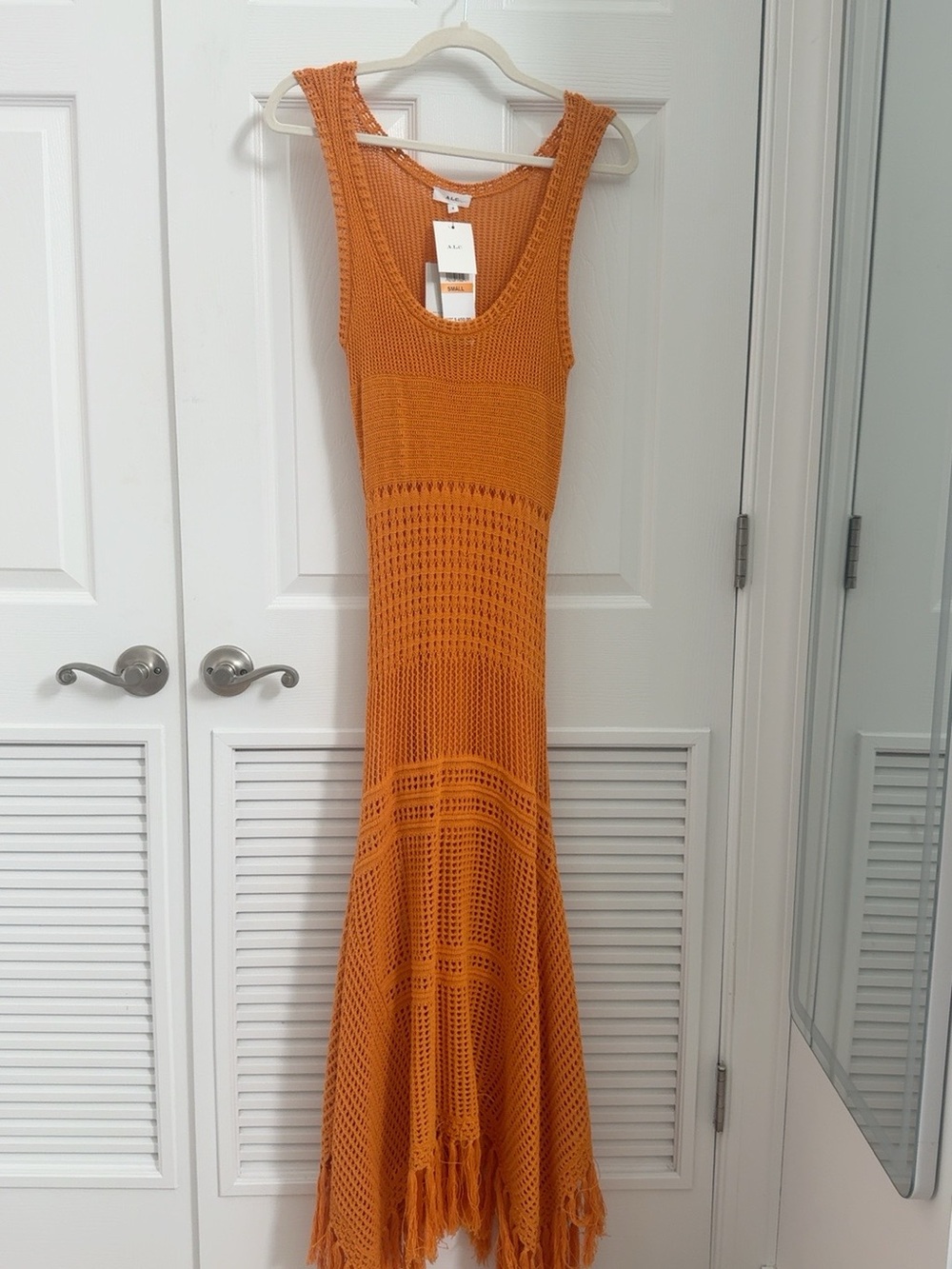 NWT A.L.C. Carolyn Crochet Fringe Maxi Dress Orange Size S
